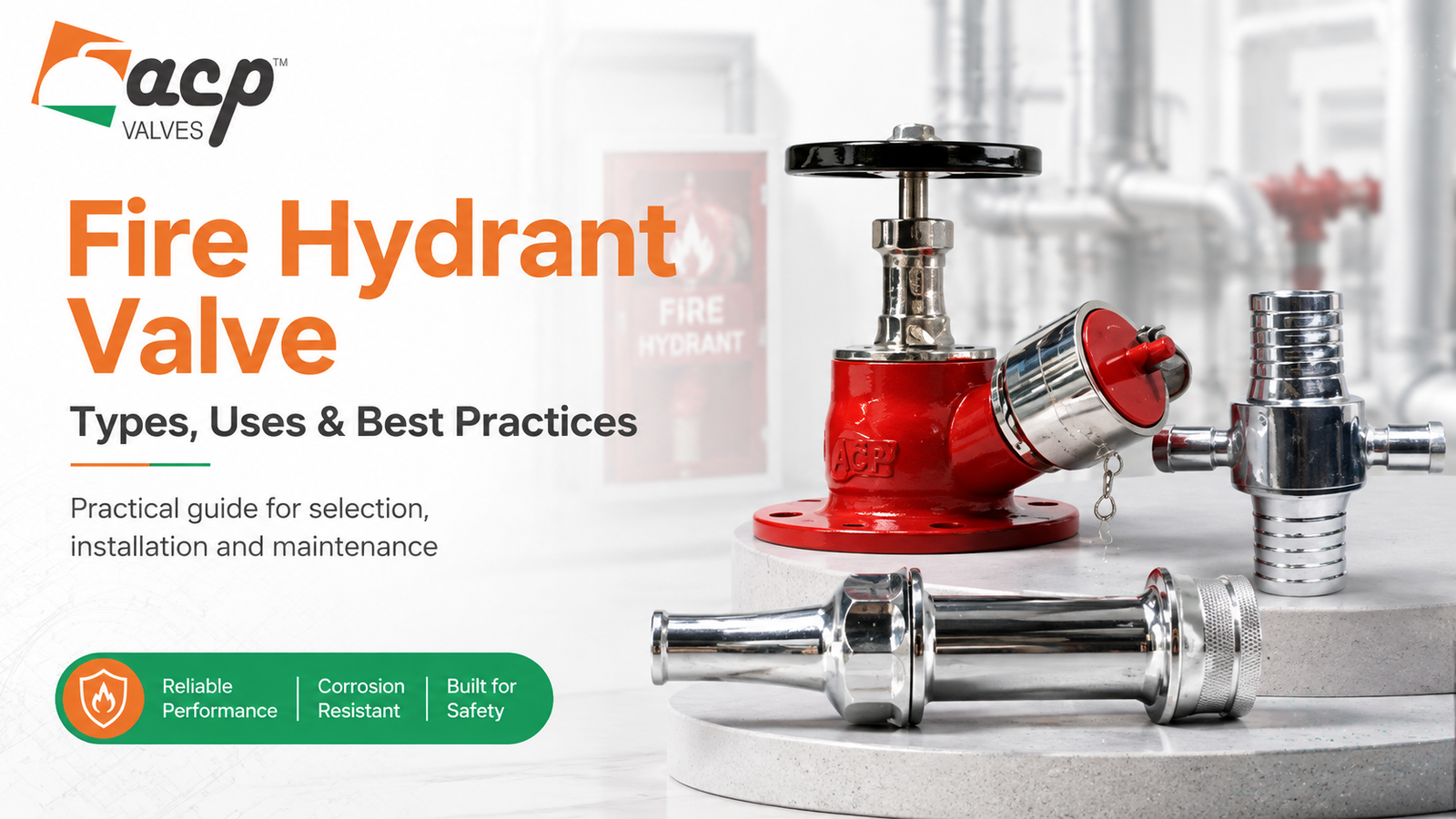 Fire hydrant valve and landing valve components for industrial fire-water systems
